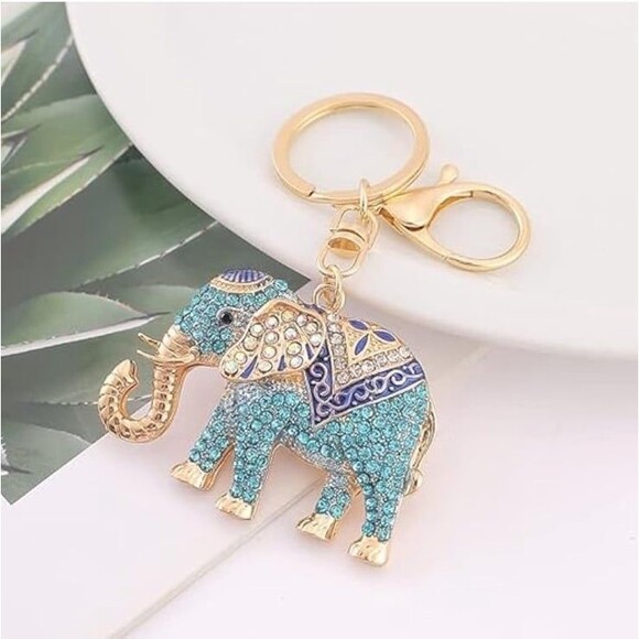 New in box Crystal Rhinestone Studded Jewelry keychain elephant gold plated - Picture 2 of 12